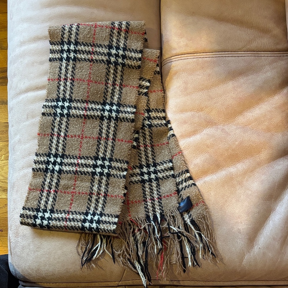 Plaid Wool Scarf with Fringe